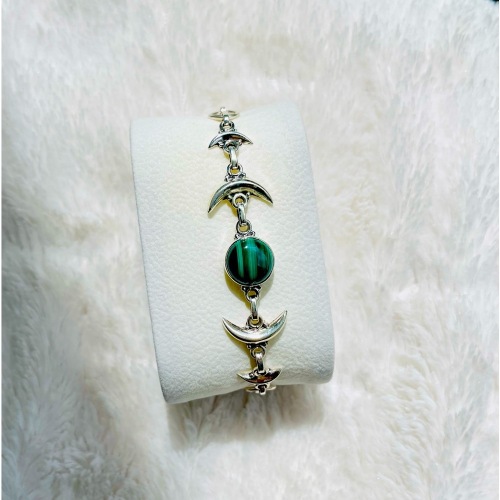 Tennis natural malachite stone with moon details bracelet 6-7”